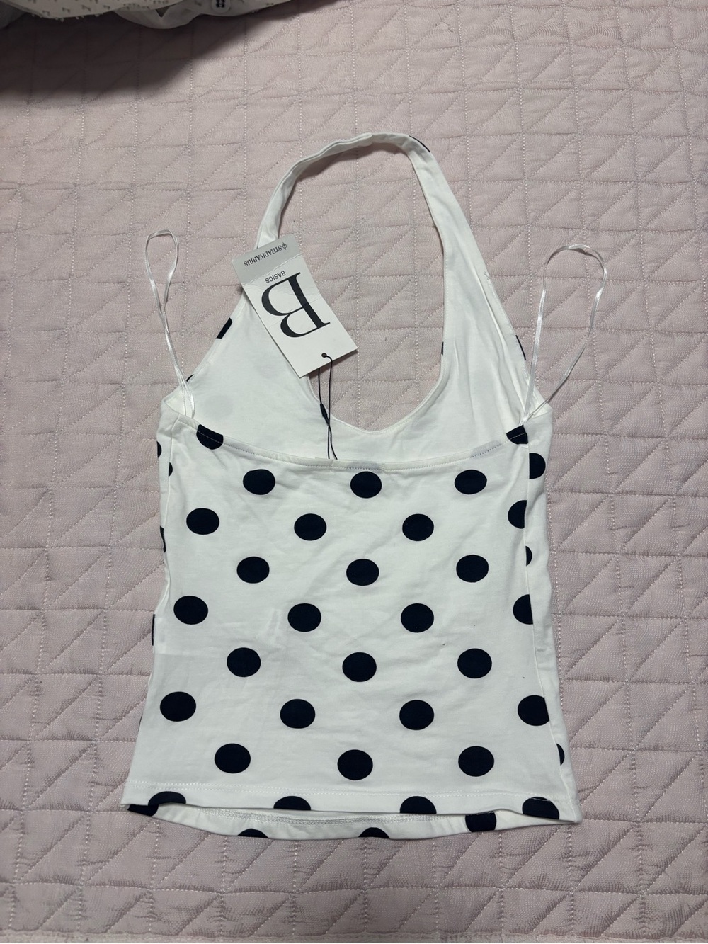 Stradivarius White Halter Tank Top with Black Polka Dots - Picture 2 of 2